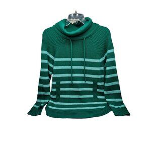 St John's Bay Women's Small Pullover Sweater Blue Green front pockets hood